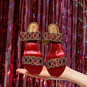 STYLEWE Red Jeweled Slip-On Mules 5.5-6